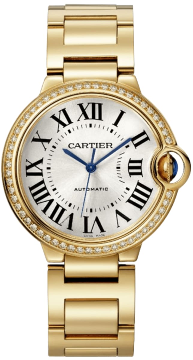 Cartier Ballon Bleu de Cartier Automatic Silver Dial Diamond Bezel 18K Yellow Gold Women’s Watch WJBB0070 36mm