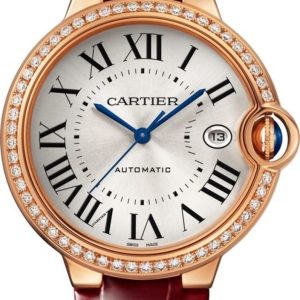 Cartier Ballon Bleu de Cartier Silver Dial 18kt Rose Gold Diamond Leather Strap Women’s Watch WJBB0056 40mm