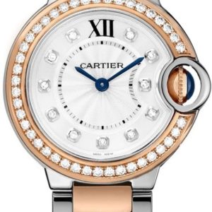 Cartier Ballon Bleu de Cartier Silver Dial Diamond Stainless Steel and Rose Gold Women’s Watch W3BB0025 28mm