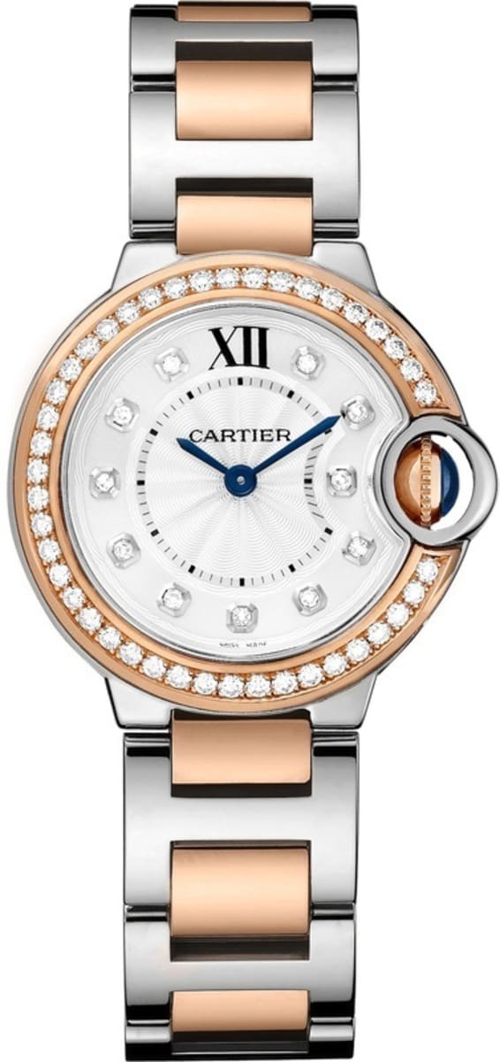 Cartier Ballon Bleu de Cartier Silver Dial Diamond Stainless Steel and Rose Gold Women’s Watch W3BB0025 28mm