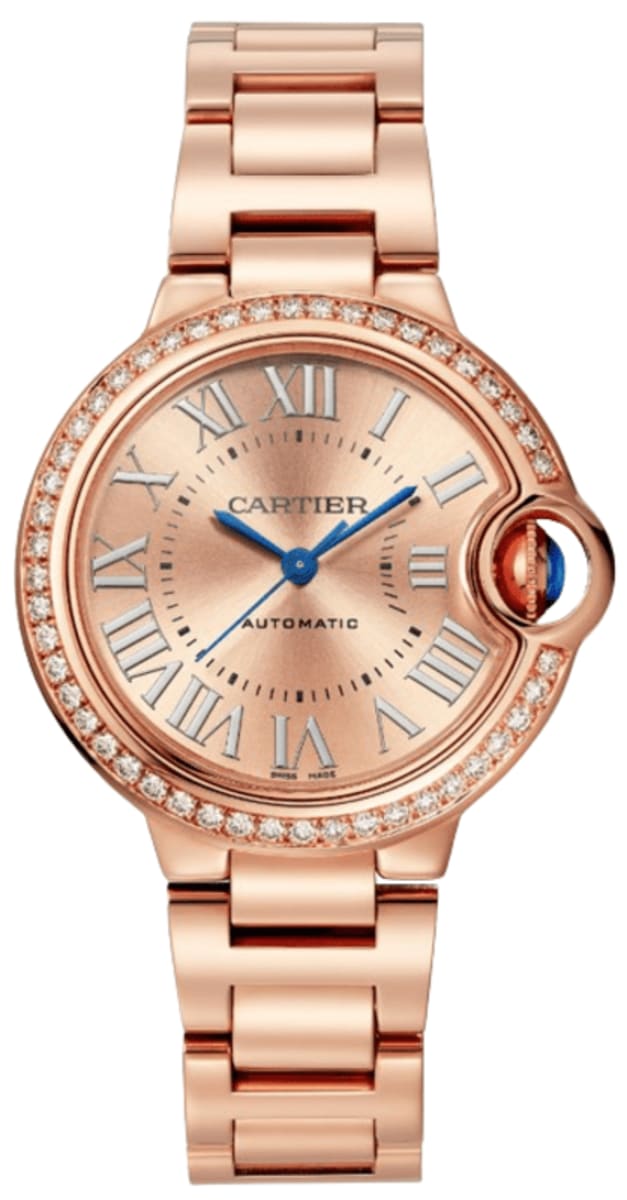 Cartier Ballon Bleu de Cartier Small Automatic Diamond Bezel 18K Rose Gold Women’s Watch WJBB0077 33mm