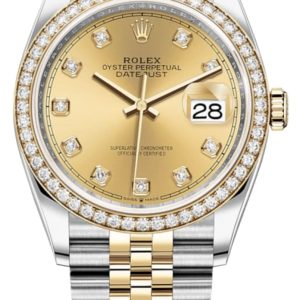 Rolex Datejust 36 Yellow Gold & Diamonds Champagne Dial Women’s Watch M126283rbr-0003 36mm