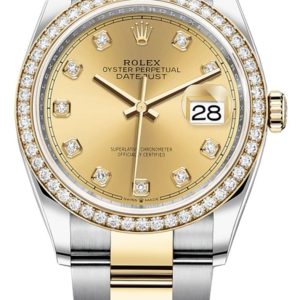 Rolex Datejust 36 Yellow Gold & Diamonds Champagne Diamond Dial Women’s Watch M126283RBR-0004 36mm