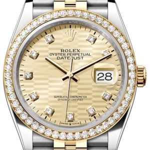 Rolex Datejust 36 Yellow Gold & Diamonds Golden Fluted-Motif Diamond Dial Women’s Watch M126283RBR-0031 36mm
