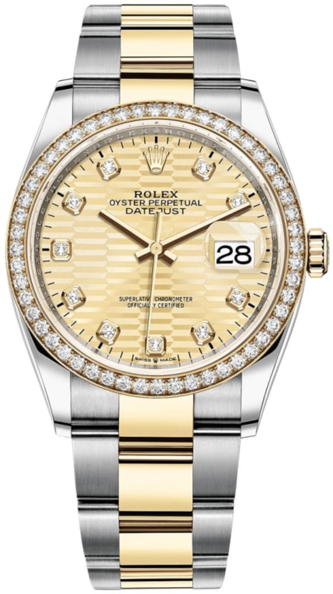 Rolex Datejust 36 Yellow Gold & Diamonds Golden Fluted-Motif Diamond Dial Women’s Watch M126283RBR-0032 36mm