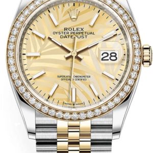 Rolex Datejust 36 Yellow Gold & Diamonds Golden Palm-Motif Dial Women’s Watch M126283RBR-0023 36mm