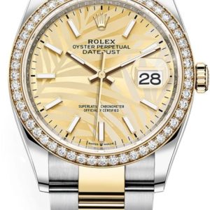 Rolex Datejust 36 Yellow Gold & Diamonds Golden Palm-Motif Dial Women’s Watch M126283RBR-0024 36mm