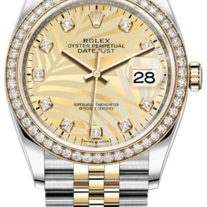 Rolex Datejust 36 Yellow Gold & Diamonds Golden Palm-Motif Diamond Dial Women’s Watch M126283RBR-0029 36mm