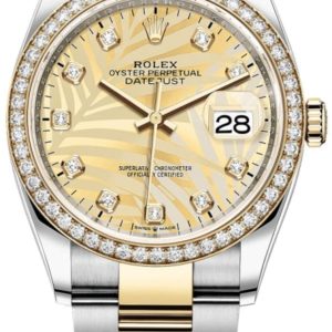 Rolex Datejust 36 Yellow Gold & Diamonds Golden Palm-Motif Diamond Dial Women’s Watch M126283RBR-0030 36mm