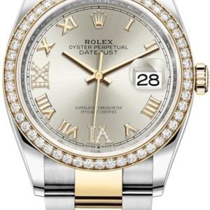 Rolex Datejust 36 Yellow Gold & Diamonds Silver Pave Roman Dial Women’s Watch M126283RBR-0018 36mm