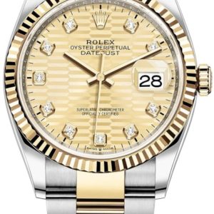 Rolex Datejust 36 Yellow Gold Golden Fluted-Motif Diamond Dial Women’s Watch M126233-0046 36mm