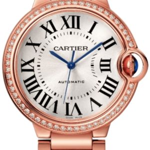 Cartier Ballon Bleu de Cartier Medium Automatic Silver Dial Diamond Bezel 18K Rose Gold Women’s Watch WJBB0064 36mm