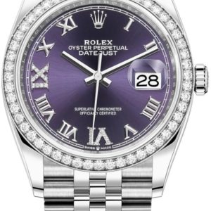 Rolex Datejust 36 White Gold & Diamonds Aubergine Pave Roman Dial Women’s Watch M126284RBR-0013 36mm
