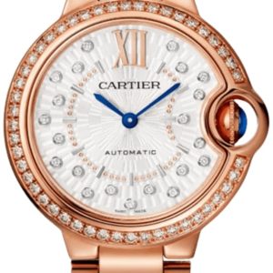 Cartier Ballon Bleu de Cartier Medium Automatic Silver Dial Diamond Bezel 18K Rose Gold Women’s Watch WJBB0083 36mm