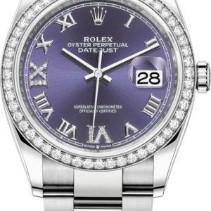 Rolex Datejust 36 White Gold & Diamonds Aubergine Pave Roman Dial Women’s Watch M126284RBR-0014 36mm