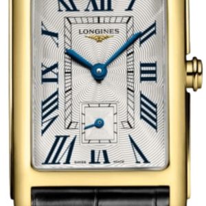 Longines DolceVita Quartz Silver Dial 18K Yellow Gold Black Leather Strap Women’s Watch L5.512.6.71.0 37mm