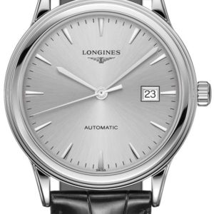 Longines Flagship Automatic Silver Dial Black Leather Strap Unisex Watch L4.984.4.72.2 40mm