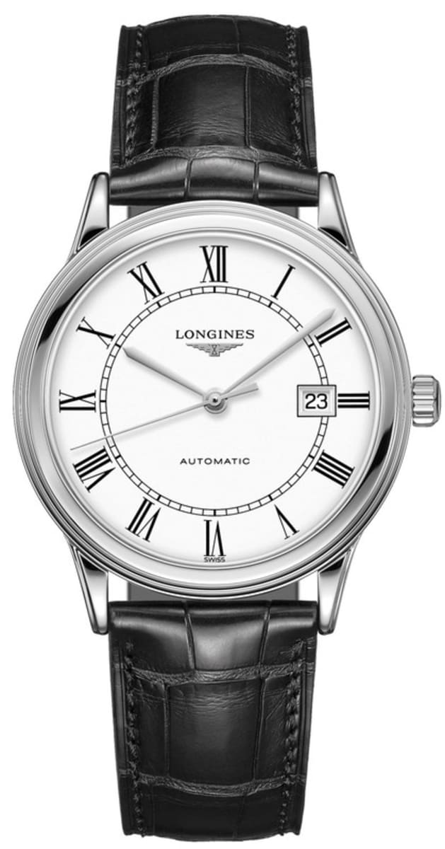 Longines Flagship Automatic White Dial Black Leather Strap Unisex Watch L4.984.4.21.2 40mm