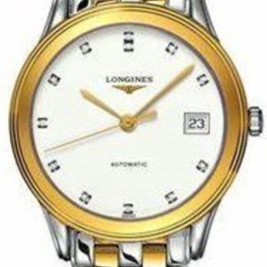 Longines Flagship Automatic White Dial Diamond Stainless Steel and Yellow Gold Women’s Watch L4.374.3.27.7 30mm
