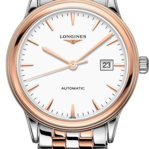 Longines Flagship Automatic White Dial Rosew Gold Plated and Stainless Steel Unisex Watch L4.984.3.92.7 40mm