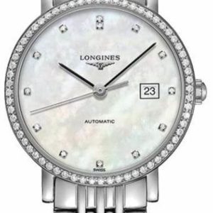 Longines Elegant Automatic Mother of Pearl Dial Diamond Stainless Steel Women’s Watch L4.310.0.87.6 29mm