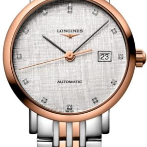 Longines Elegant Collection Silver Diamond Dial Steel and Rose Gold Women’s Watch L4.310.5.77.7 29mm