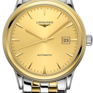 Longines Flagship Automatic Champagne Dial Yellow Gold Plated and Stainless Steel Unisex Watch L4.984.3.32.7 40mm