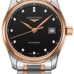 Longines Master Collection Automatic 29mm Black Diamond Dial Rose Gold and Stainless Steel Women’s Watch L2.257.5.59.7 29mm