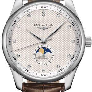 Longines Master Collection Automatic 42mm Silver Diamond Dial Brown Leather Strap Men’s Watch L2.919.4.77.3 42mm