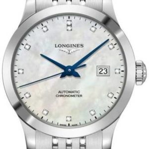 Longines Record Mother of Pearl Dial Diamond Stainless Steel Women’s Watch L2.321.4.87.6 30mm