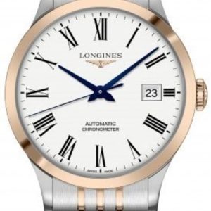 Longines Record White Dial Stainless Steel and Rose Gold Men’s Watch L2.821.5.11.7 40mm