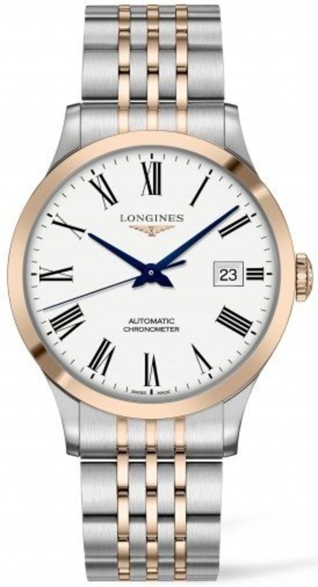 Longines Record White Dial Stainless Steel and Rose Gold Men’s Watch L2.821.5.11.7 40mm