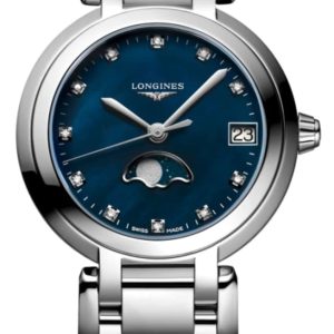 Longines Primaluna Quartz 30mm Blue Mother of Pearl Diamond Dial Steel Women’s Watch L8.115.4.98.6 30mm