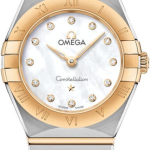Omega Constellation Manhattan Quartz 28mm Mother of Pearl Dial Diamond Yellow Gold and Stainless Steel Women’s Watch 131.20.25.60.55.002