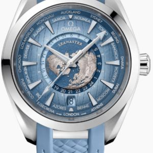 Omega Seamaster Aqua Terra 150m Co-Axial Master Chronometer GMT Worldtimer Automatic Blue Dial Rubber Strap Men’s Watch 220.12.43.22.03.002 43mm