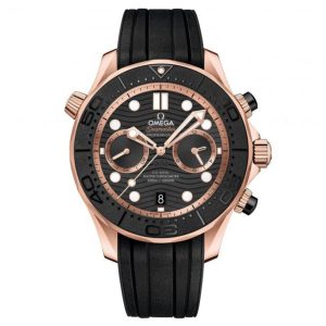 Omega Seamaster Diver 300M Chronograph 18kt Gold Rubber Strap Men’s Watch 210.62.44.51.01.001 44mm