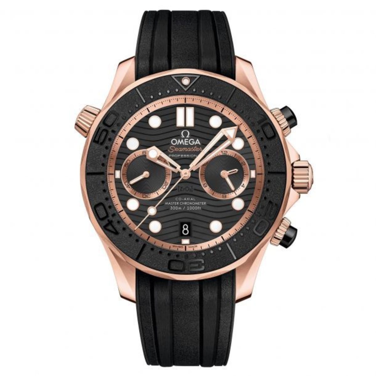 Omega Seamaster Diver 300M Chronograph 18kt Gold Rubber Strap Men’s Watch 210.62.44.51.01.001 44mm