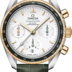 Omega Speedmaster Co-Axial Chronograph 38mm Steel And Yellow Gold Green Leather Unisex Watch 324.23.38.50.02.001 38mm