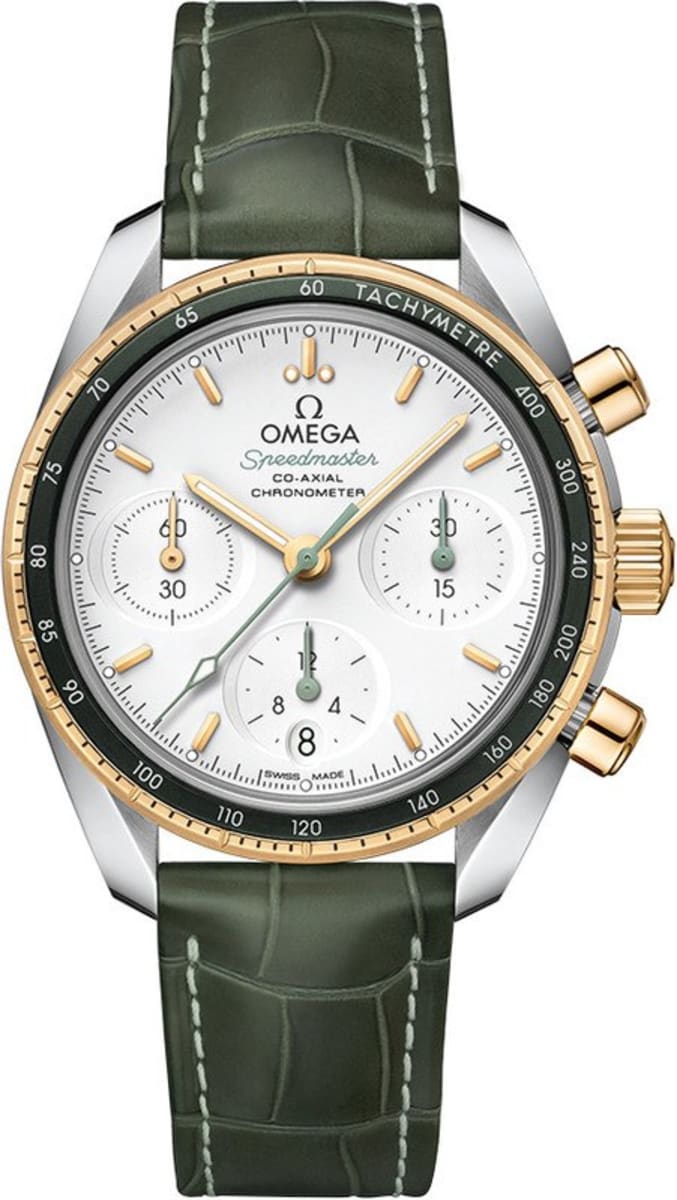 Omega Speedmaster Co-Axial Chronograph 38mm Steel And Yellow Gold Green Leather Unisex Watch 324.23.38.50.02.001 38mm