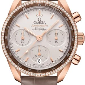 Omega Speedmaster Co-Axial Chronometer Chronograph 38mm Silver Dial Diamond Rose Gold Leather Strap Women’s Watch 324.68.38.50.02.003 38mm