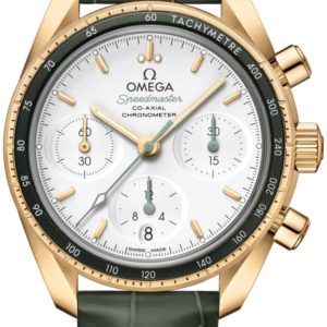 Omega Speedmaster Co-Axial Chronometer Chronograph 38mm Silver Dial Yellow Gold Leather Strap Women’s Watch 324.63.38.50.02.004 38mm