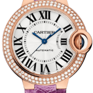 Cartier Ballon Bleu de Cartier Silver Dial 18kt Rose Gold Diamond Leather Strap Women’s Watch WJBB0051 33mm