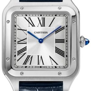 Cartier Santos Dumont XL Silver Dial Blue Alligator Leather Men’s Watch WSSA0032 47mm