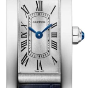 Cartier Tank Americaine Quartz Mini Silver Dial Blue Leather Strap Women’s Watch WSTA0081 28mm