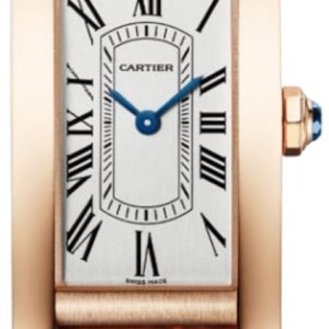 Cartier Tank Americaine Small Quartz Silver Dial 18K Rose Gold Brown Leather Strap Women’s Watch WGTA0133 35.4mm