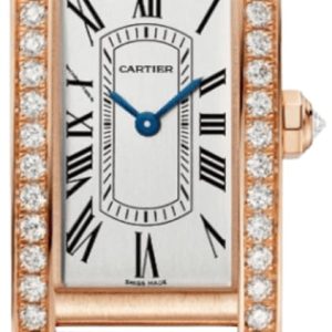 Cartier Tank Americaine Small Quartz Silver Dial Diamond 18K Rose Gold Red Leather Strap Women’s Watch WJTA0042 35.4mm