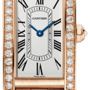 Cartier Tank Americaine Small Quartz Silver Dial Diamond 18K Rose Gold Women’s Watch WJTA0044 35.4mm