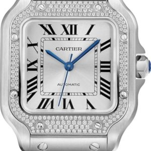 Cartier Santos De Cartier Silver Dial Diamond Steel Women’s Watch W4SA0005 35.1mm