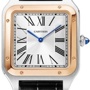 Cartier Santos Dumont Extra Large Rose Gold and Stainless Steel Black Leather Strap Men’s Watch W2SA0017 47mm