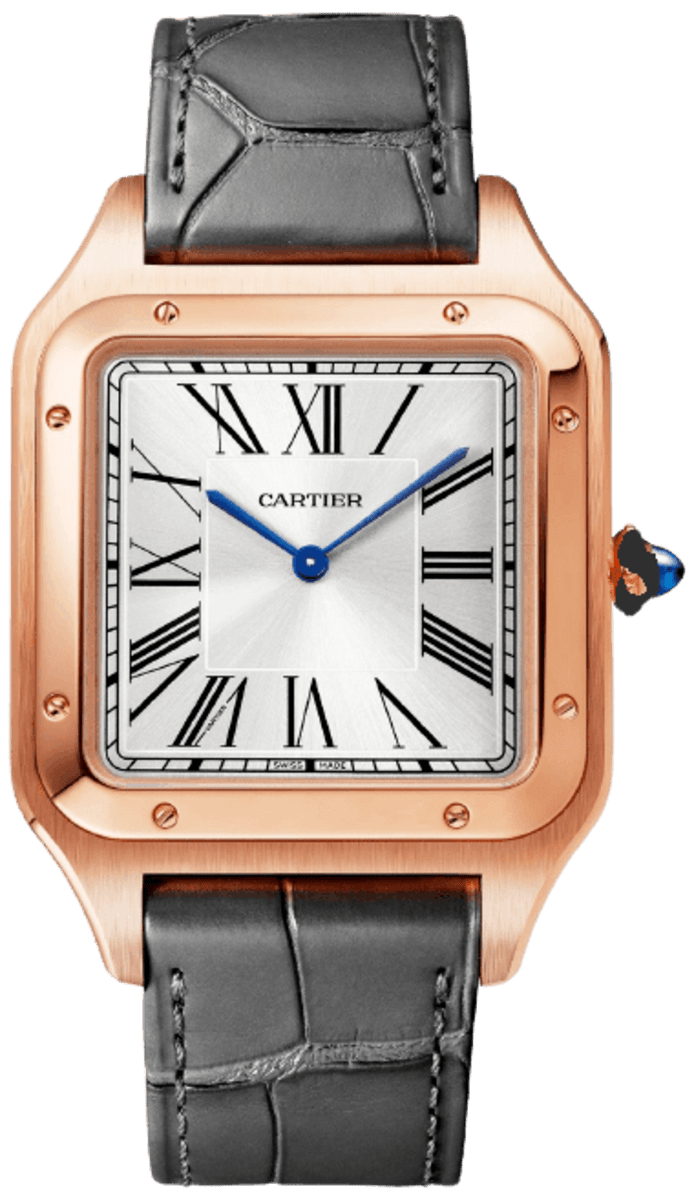 Cartier Santos Dumont Silver Dial 18K Rose Gold Leather Strap Men’s Watch WGSA0032 47mm